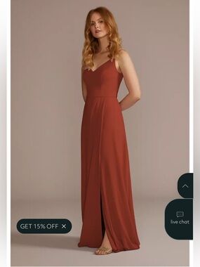 DB Classic Chiffon Spaghetti strap Rust/Cinnamon V-Neck Maxi Dress
